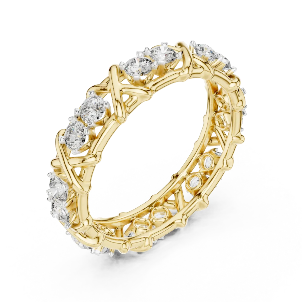Discover the radiant brilliance of this architectural eternity band, featuring hand-set DIAMEUR diamonds. Elevate your collection today.