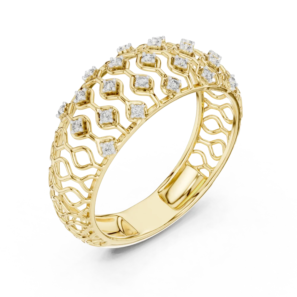 Discover the radiant beauty of this geometric lattice band, featuring brilliant-cut DIAMEUR lab-grown diamonds. Elevate your style and shop now.