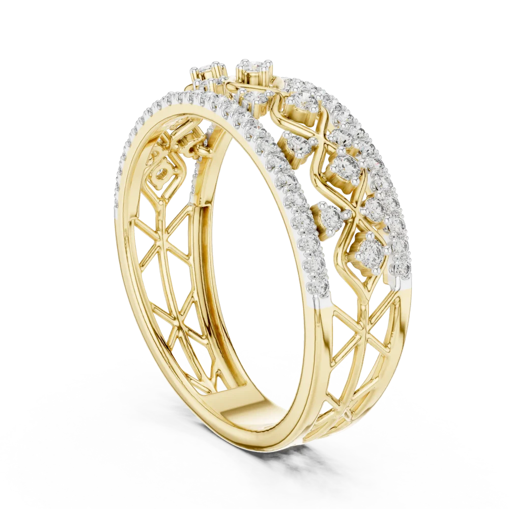 Geometric Lattice Pavé-Set Round Brilliant Diamond Band - Image 3