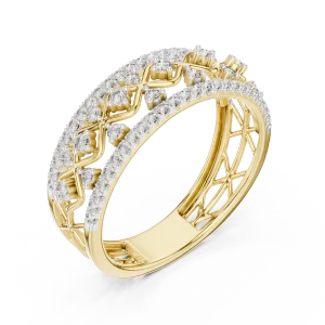 Geometric Lattice Pavé-Set Round Brilliant Diamond Band