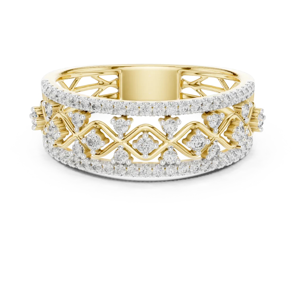 Geometric Lattice Pavé-Set Round Brilliant Diamond Band - Image 2