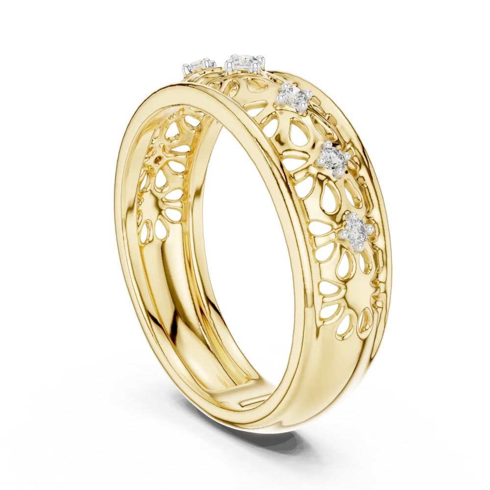 Geometric Filigree Round Brilliant Diamond Lattice Band - Image 3