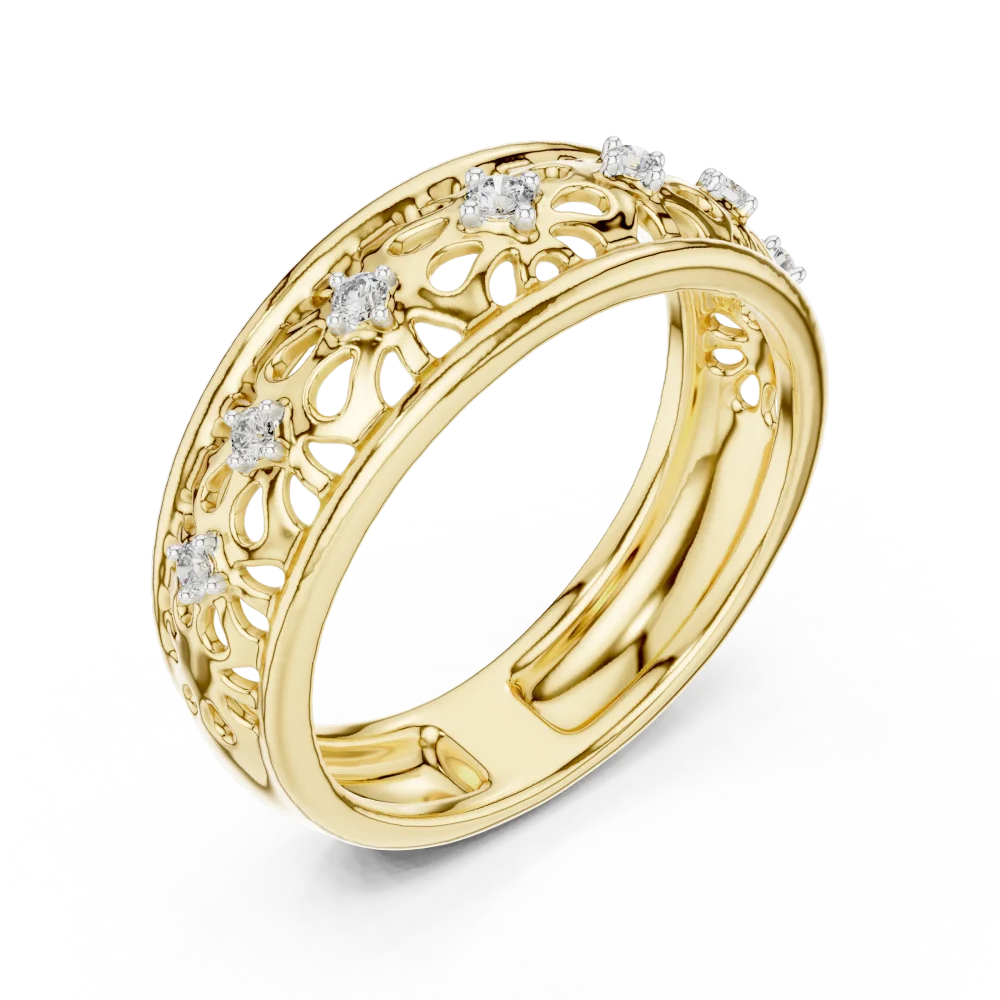 Discover the radiant allure of our filigree lattice band, featuring brilliant DIAMEUR diamonds. Elevate your style with this modern luxury classic.