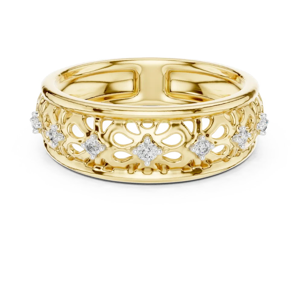 Geometric Filigree Round Brilliant Diamond Lattice Band - Image 2