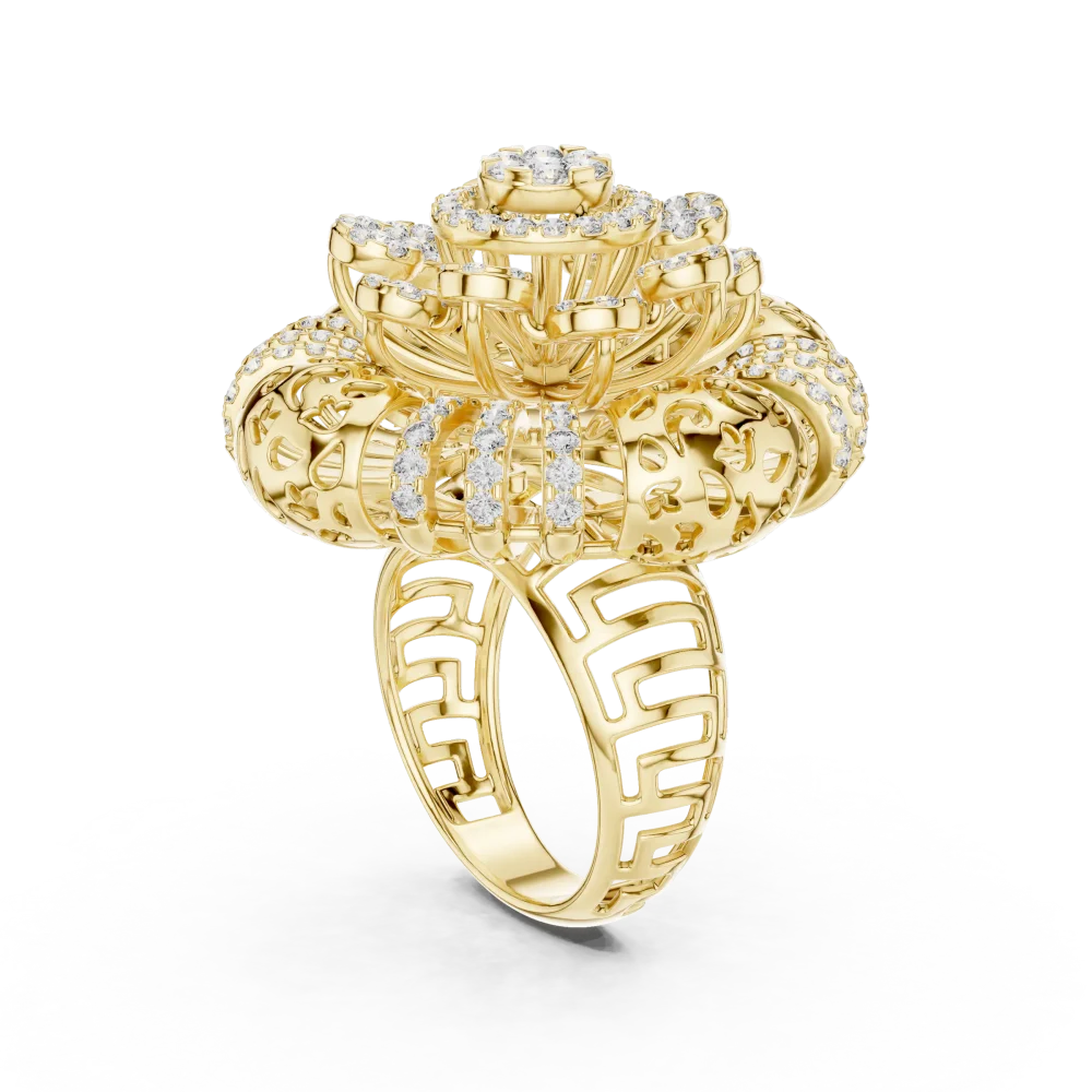 Luminary Round Pavé-Set Architectural Cocktail Ring - Image 3