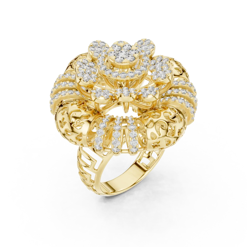Adorn your hand with this architectural cocktail ring, featuring brilliant-cut DIAMEUR diamonds. Experience luxury defined. Shop this masterpiece.