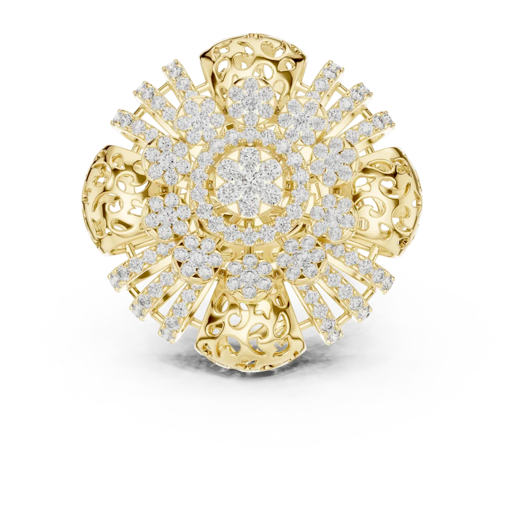 Luminary Round Pavé-Set Architectural Cocktail Ring - Image 2