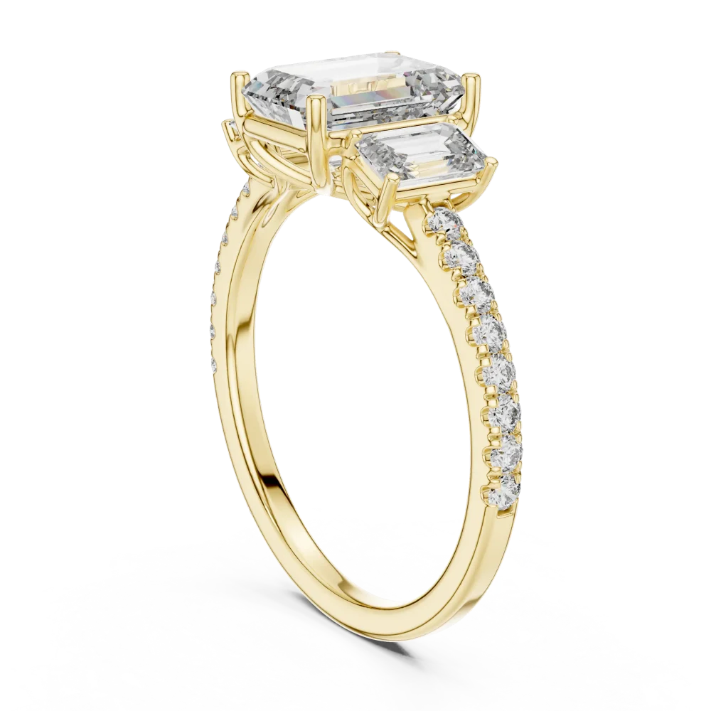 Symmetry Emerald Cut Three-Stone Pavé Engagement Ring - Image 3