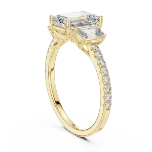 Symmetry Emerald Cut Three-Stone Pavé Engagement Ring - Image 3