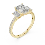 Symmetry Emerald Cut Three-Stone Pavé Engagement Ring