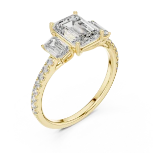 Symmetry Emerald Cut Three-Stone Pavé Engagement Ring