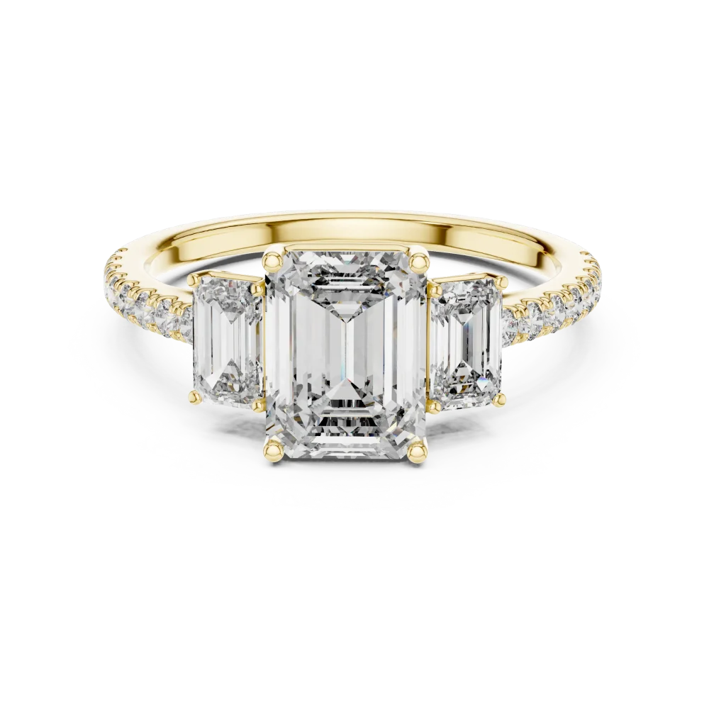 Symmetry Emerald Cut Three-Stone Pavé Engagement Ring - Image 2