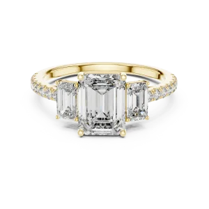 Symmetry Emerald Cut Three-Stone Pavé Engagement Ring - Image 2