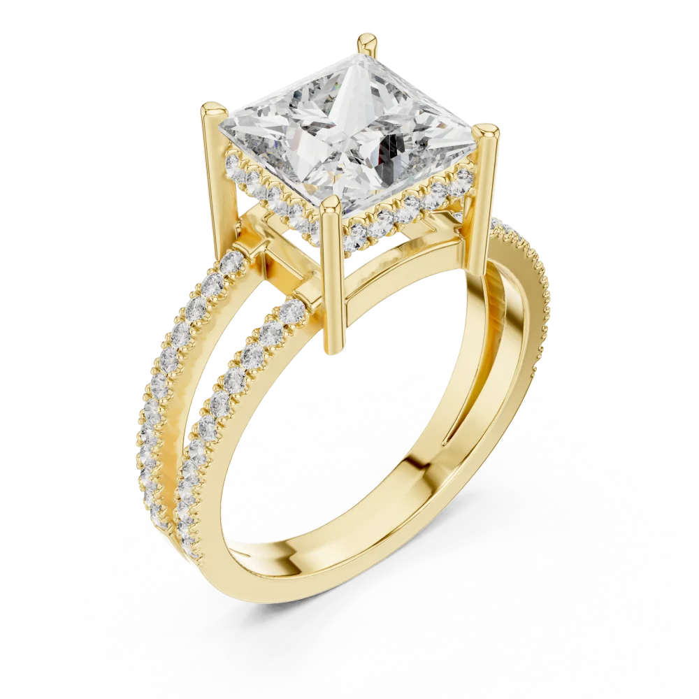 Discover the brilliance of this architectural princess cut solitaire ring, meticulously crafted with sustainable lab-grown DIAMEUR diamonds. Shop today.