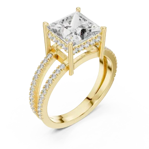 Architectural Princess Cut Split-Shank Solitaire Ring