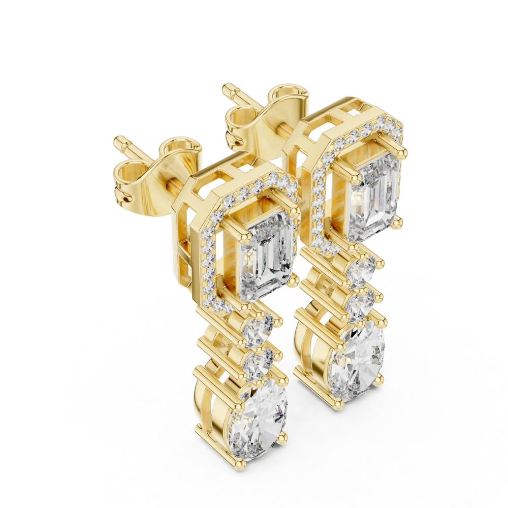 Discover the radiant allure of these architectural drop earrings, featuring brilliant DIAMEUR diamonds. Elevate your luxury jewelry collection today.