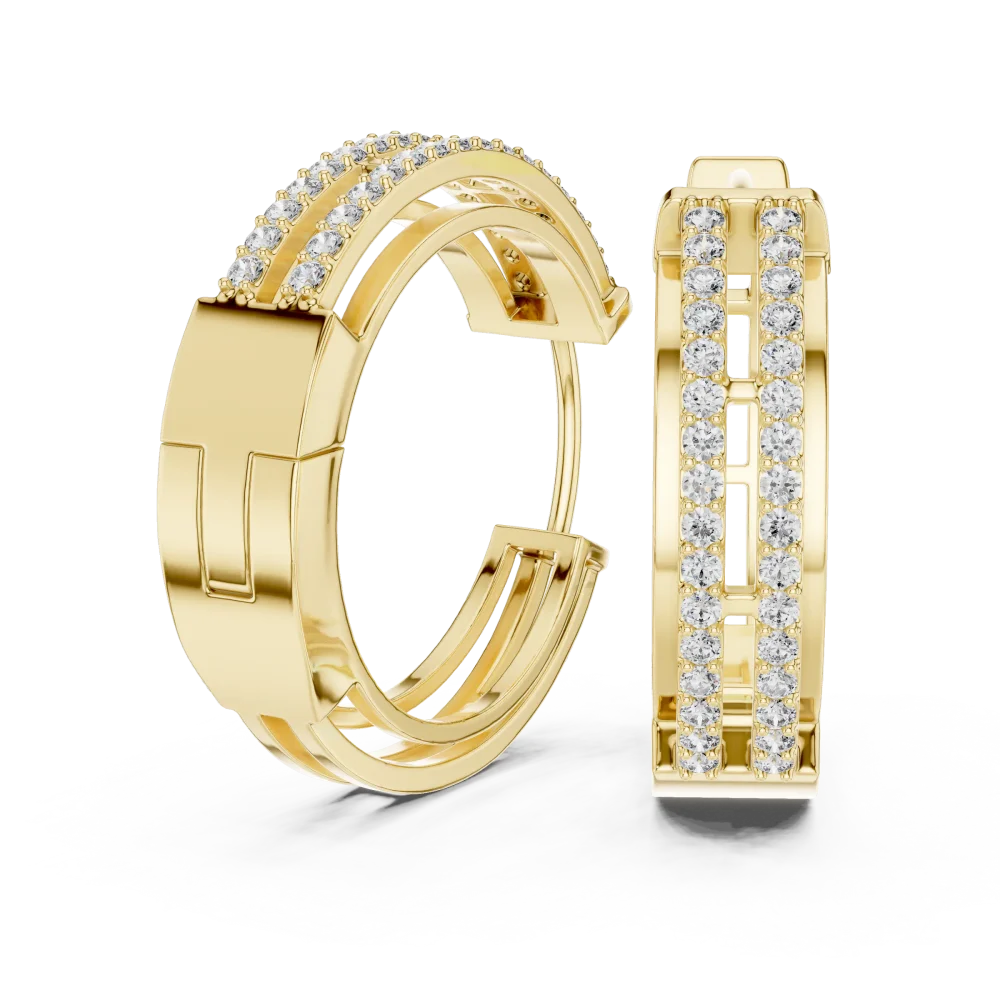 Architectural Round Pavé-Set Geometric Hoop Earrings - Image 3