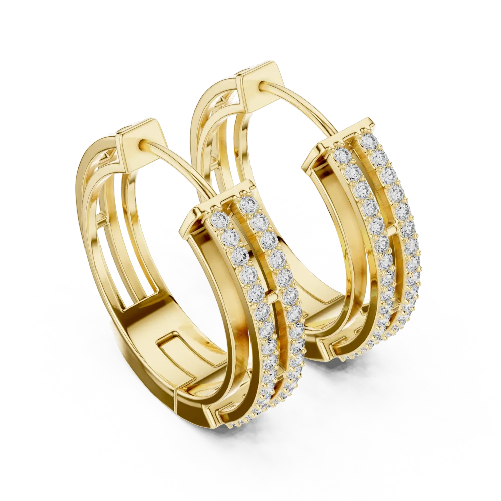 Discover the brilliance of these architecturally inspired hoop earrings, featuring DIAMEUR diamonds. Elevate your style with sustainable luxury today.