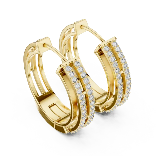 Architectural Round Pavé-Set Geometric Hoop Earrings