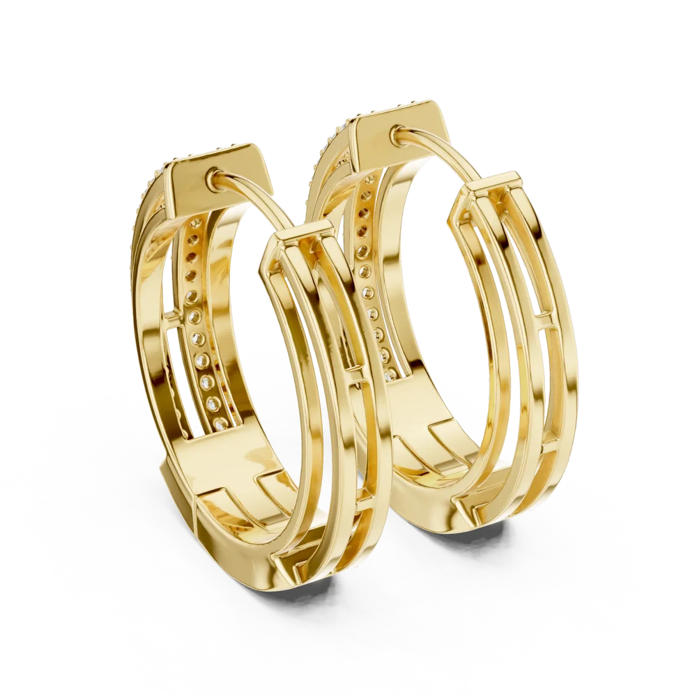 Architectural Round Pavé-Set Geometric Hoop Earrings - Image 4