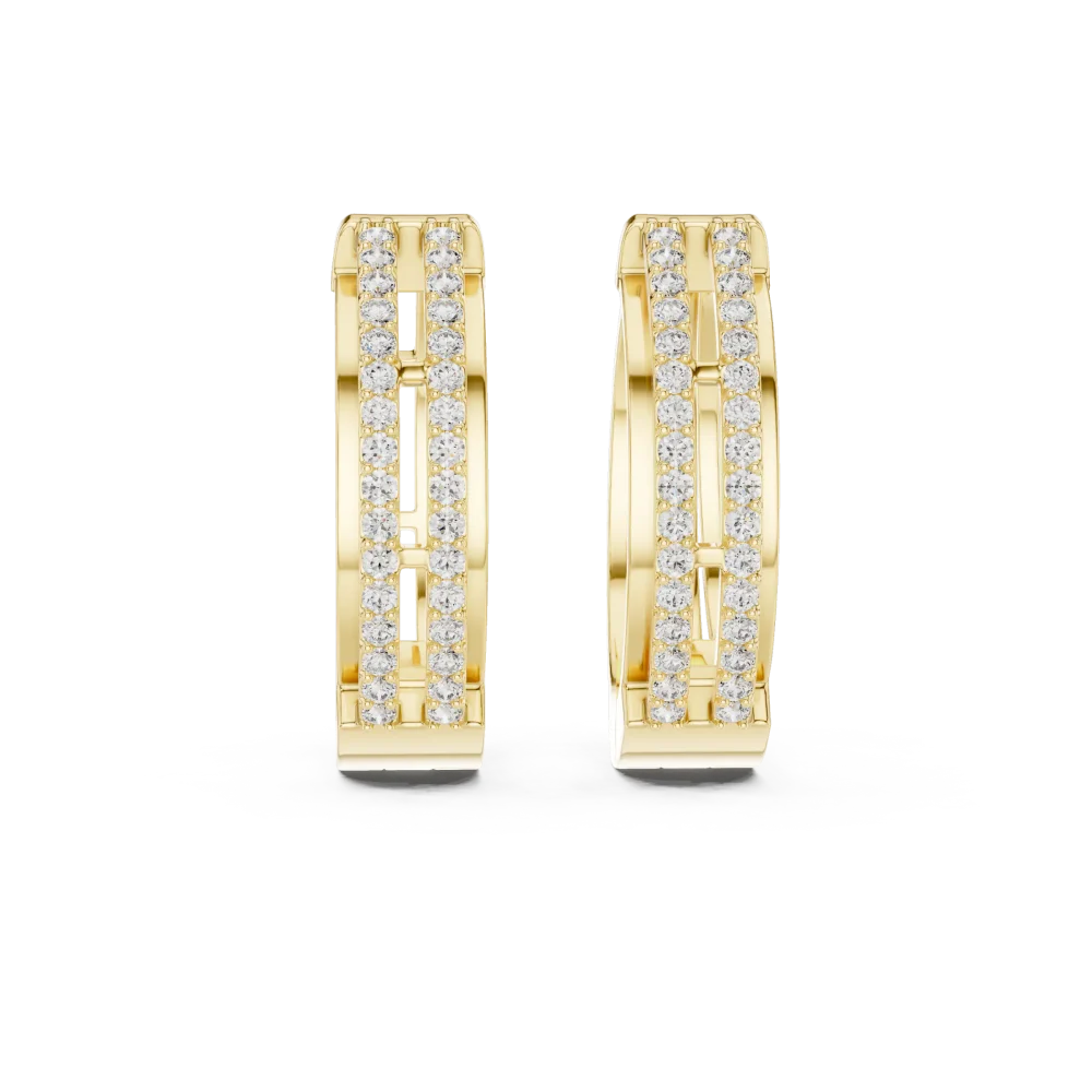 Architectural Round Pavé-Set Geometric Hoop Earrings - Image 2