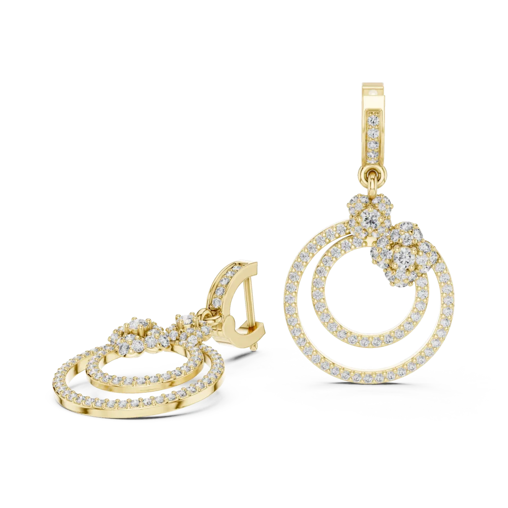 Luminary Pavé-Set Round Brilliant Dual-Ring Dangler Earrings - Image 3