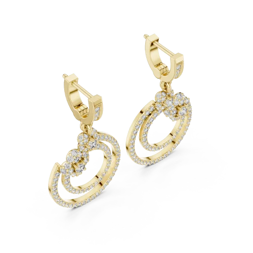 Luminary Pavé-Set Round Brilliant Dual-Ring Dangler Earrings