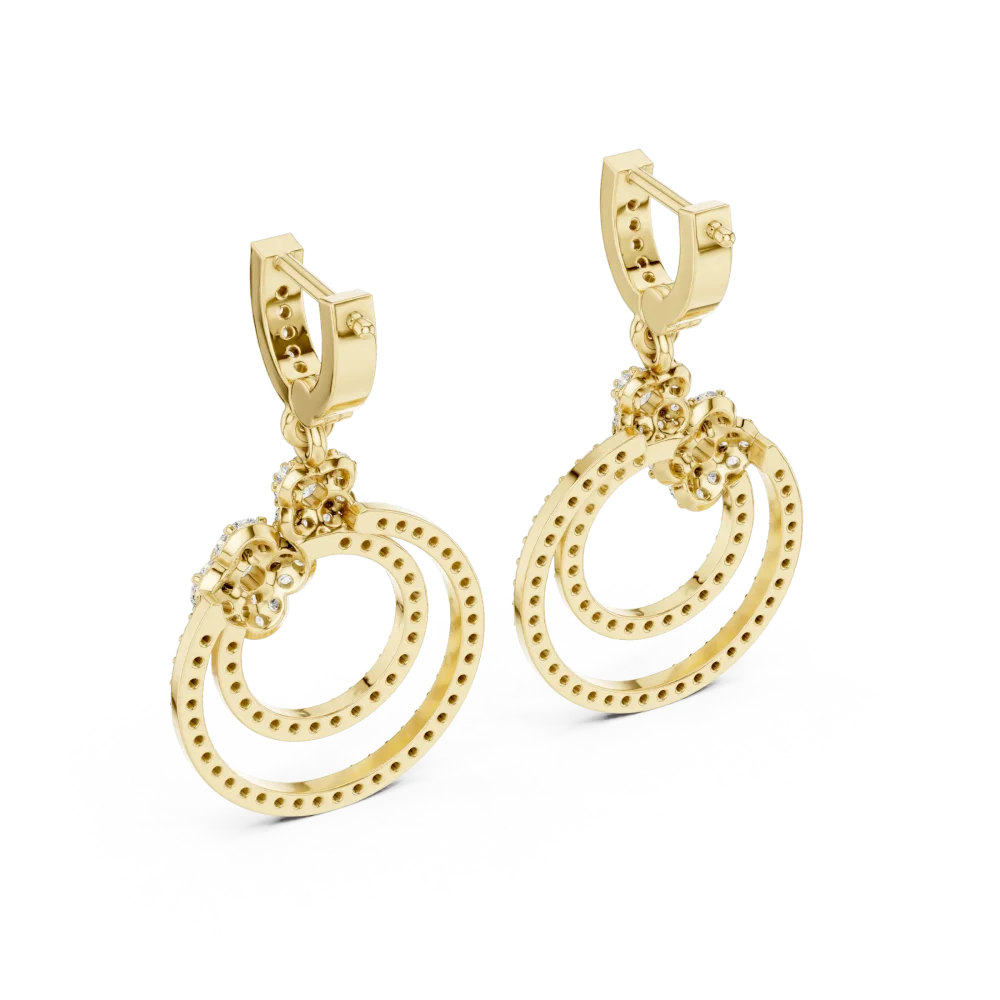 Luminary Pavé-Set Round Brilliant Dual-Ring Dangler Earrings - Image 4