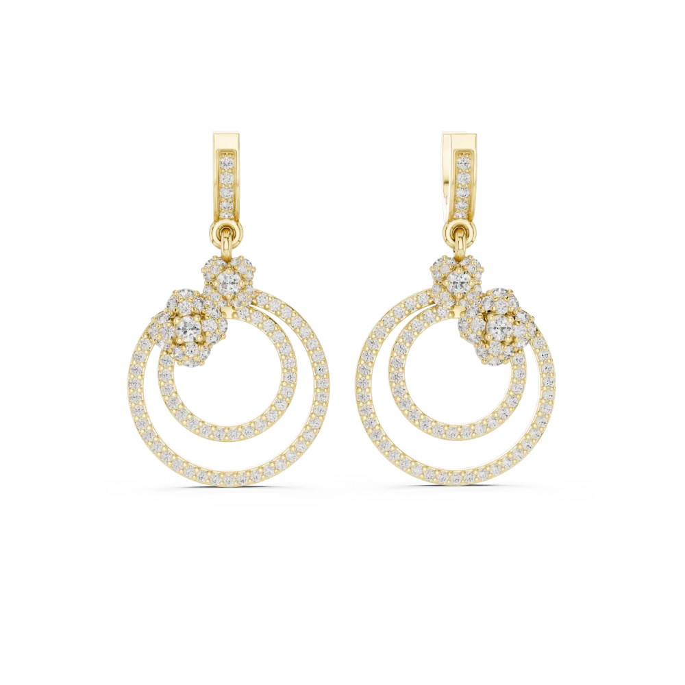 Luminary Pavé-Set Round Brilliant Dual-Ring Dangler Earrings - Image 2