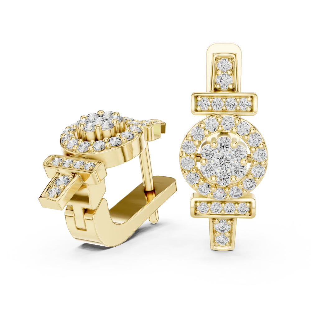 Geometric Symmetry Pavé-Set Round Brilliant Hoop Earrings - Image 3