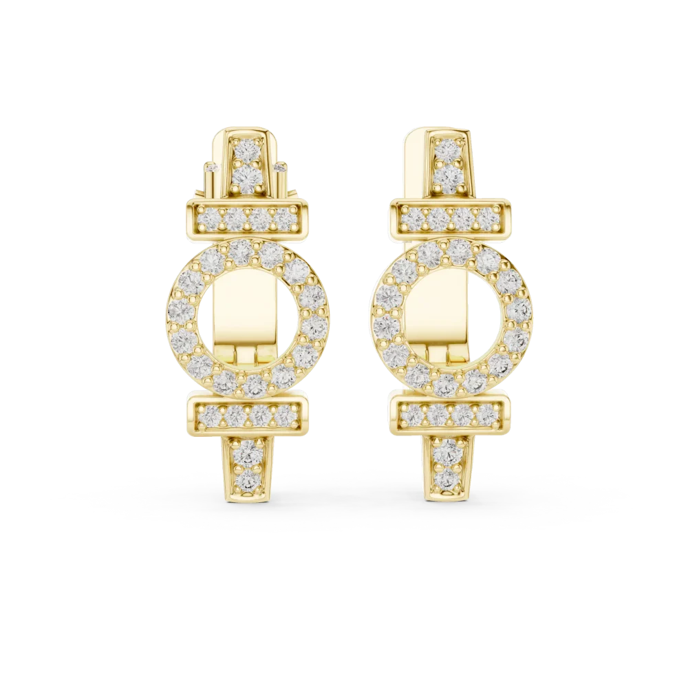Geometric Symmetry Pavé-Set Round Brilliant Hoop Earrings - Image 2
