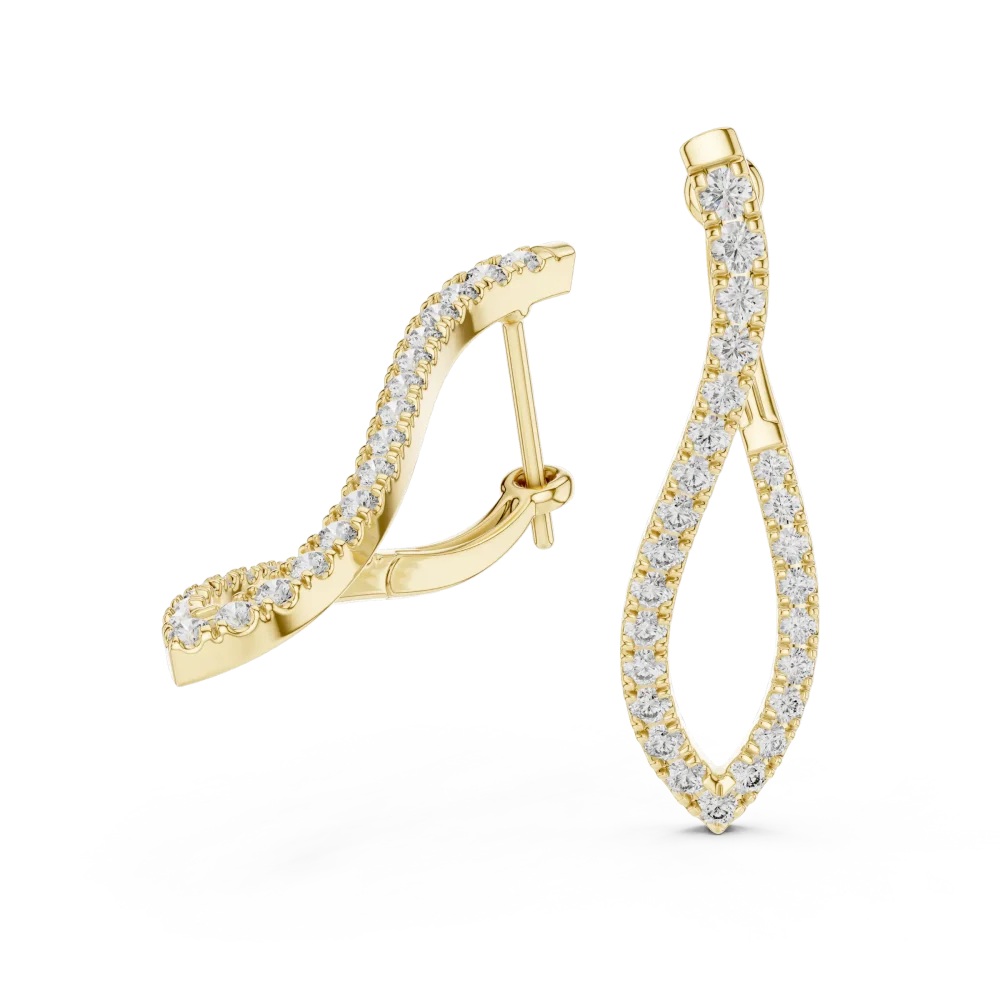 Ethereal Fluid pavé-set round diamond dangler earrings in a graceful, interlocking gold silhouette with modern design.