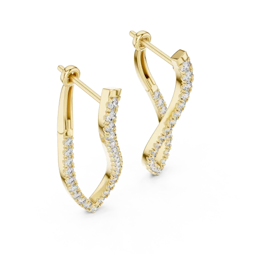 Ethereal Fluid pavé-set round diamond dangler earrings in gold with an elegant, interlocking architectural silhouette.