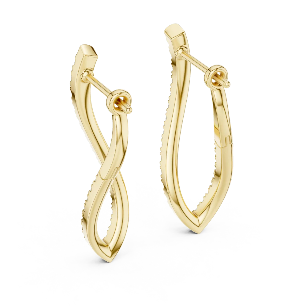 Ethereal Fluid pavé-set round diamond dangler earrings in gold with a graceful, interlocking architectural silhouette.