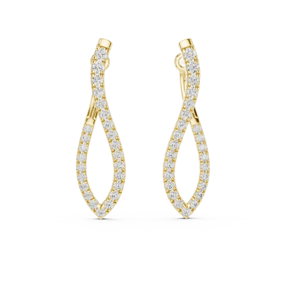 Ethereal Fluid pavé-set round diamond dangler earrings in gold featuring a graceful interlocking architectural silhouette.