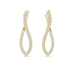 Ethereal Fluid pavé-set round diamond dangler earrings in gold featuring a graceful interlocking architectural silhouette.