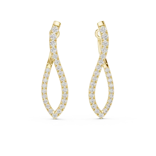 Ethereal Fluid pavé-set round diamond dangler earrings in gold featuring a graceful interlocking architectural silhouette.