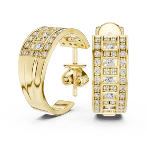 Symmetry Geometric Pavé-Set Round Brilliant Hoop Earrings - Image 4