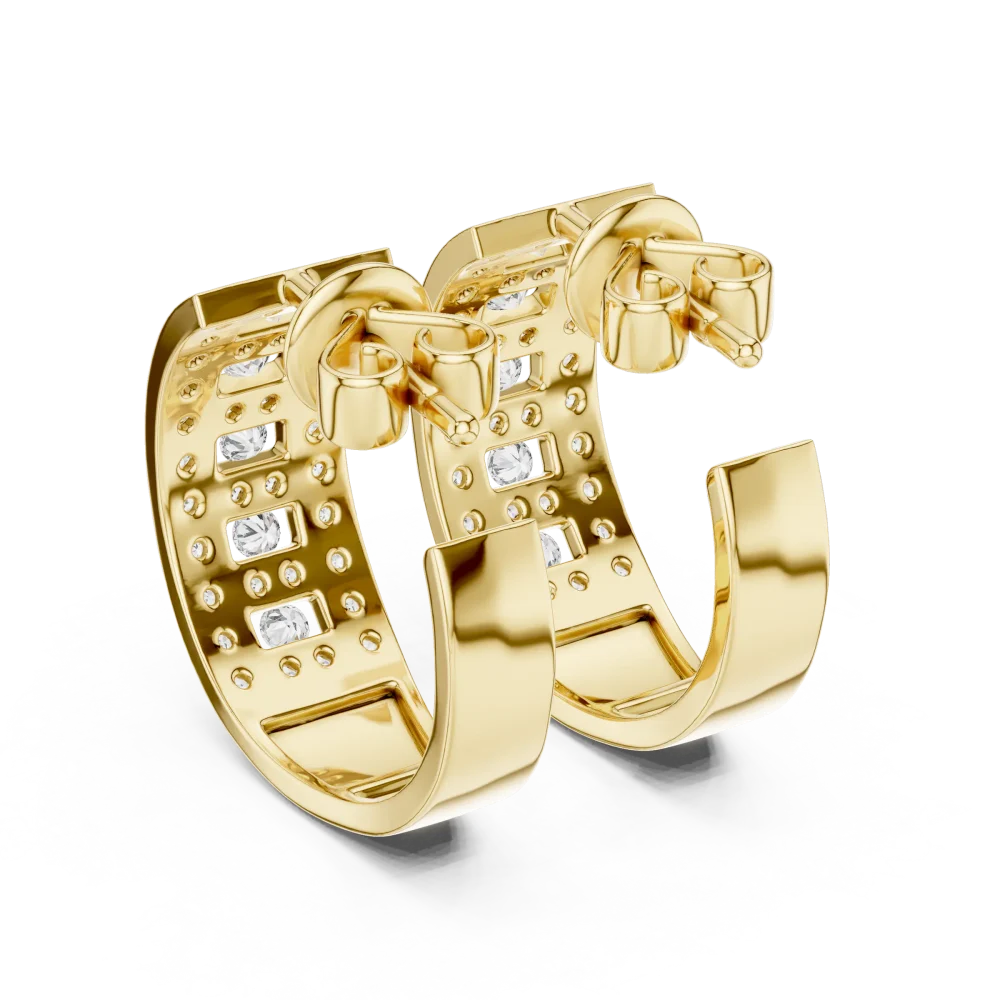 Symmetry Geometric Pavé-Set Round Brilliant Hoop Earrings - Image 3