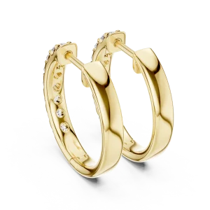 Luminary gold hoop earrings featuring a pavé-set row of brilliant-cut DIAMEUR diamonds for a modern, sophisticated look.