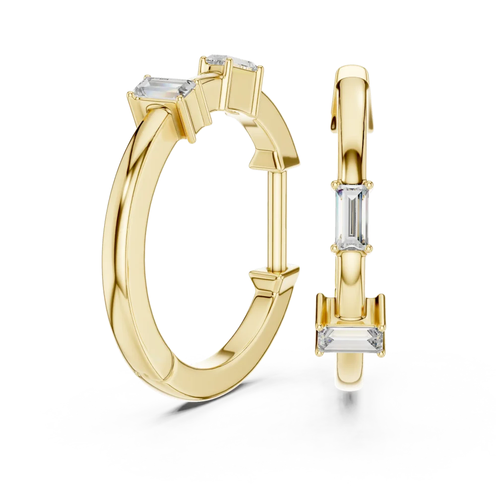 Linear Baguette Architectural Hoop Earrings - Image 3