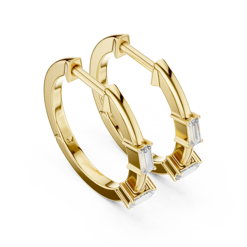 Discover the sleek elegance of these baguette lab-grown diamond hoop earrings. A modern classic silhouette designed to elevate your style. Shop now.