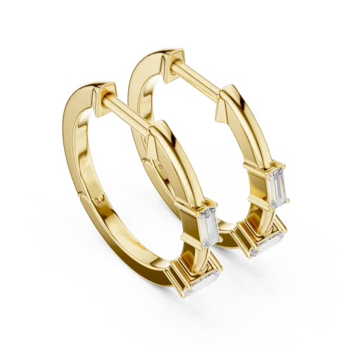 Linear Baguette Architectural Hoop Earrings