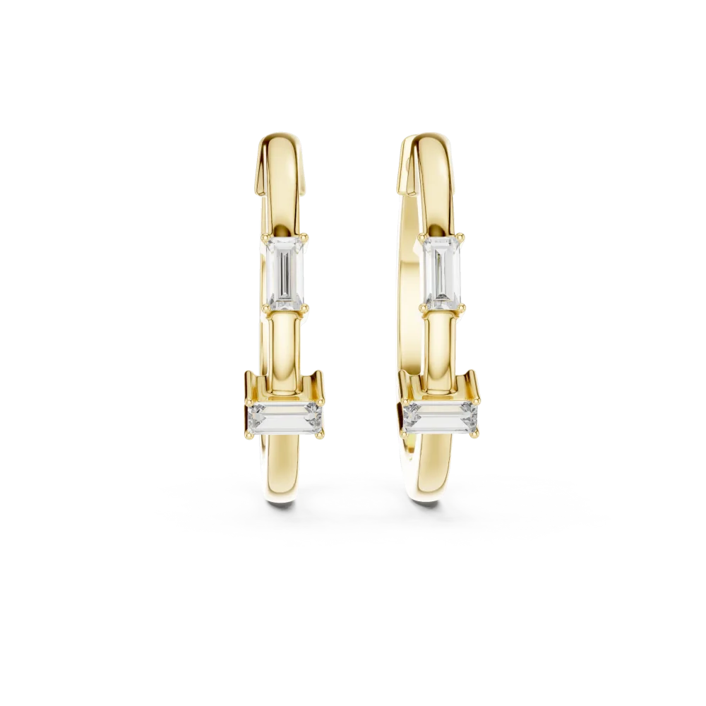Linear Baguette Architectural Hoop Earrings - Image 2