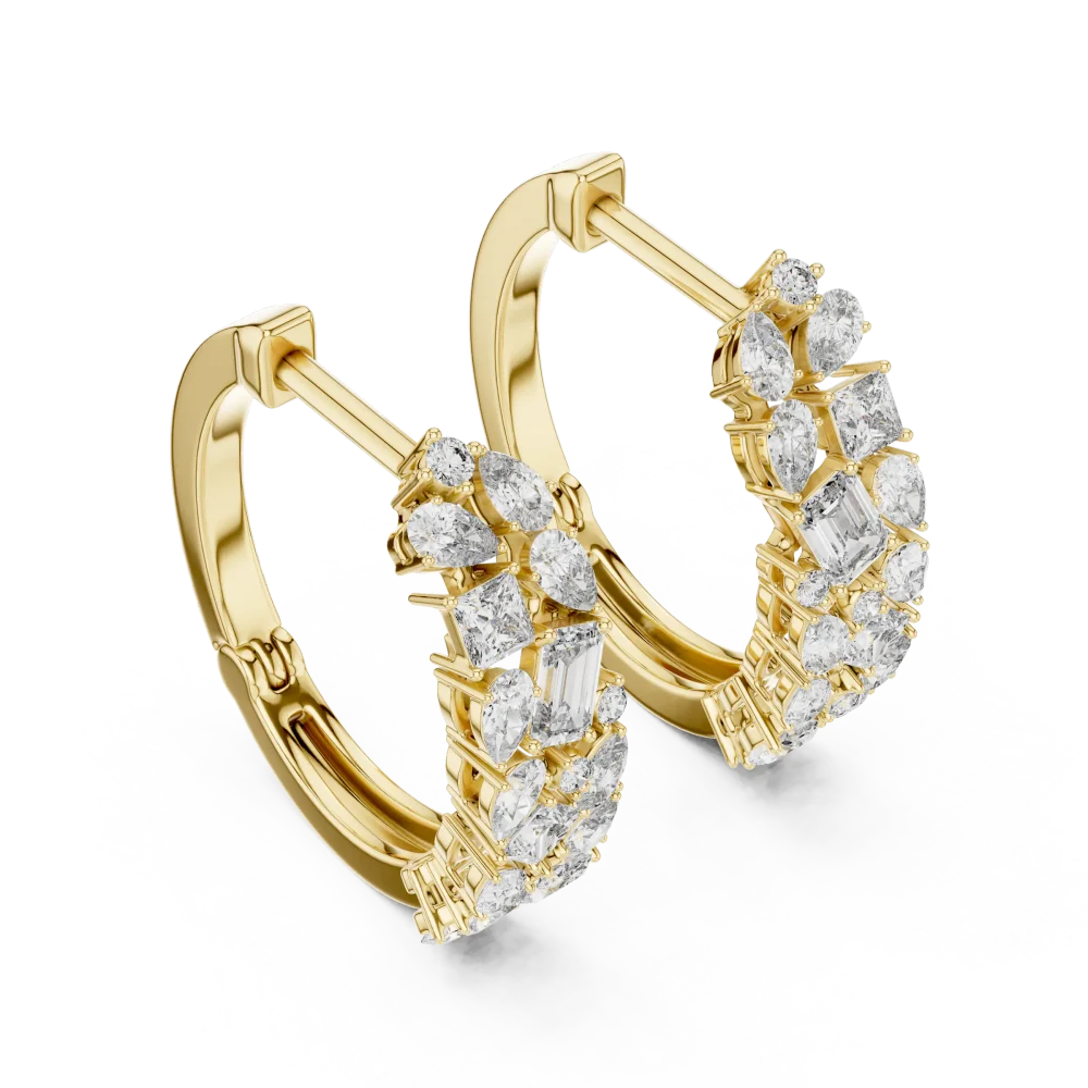 Experience modern luxury with these multi-shape hoop earrings. Featuring brilliant DIAMEUR diamonds in a stunning, high-shine handcrafted design. Shop now.