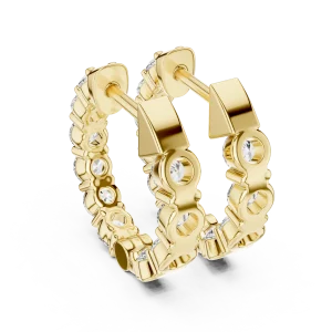 Gold huggie hoop earrings featuring a row of sparkling round lab-grown diamonds in a sophisticated, polished setting.