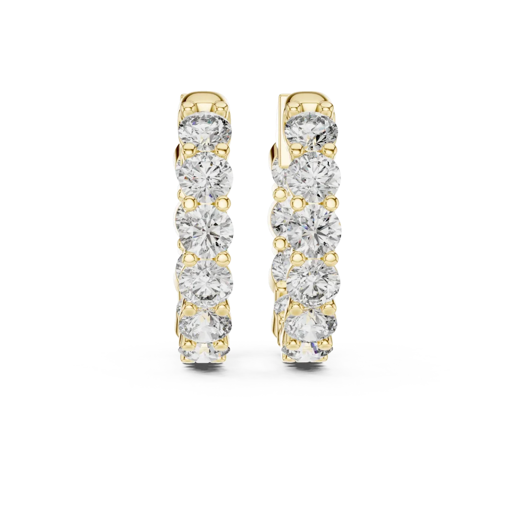 Sparkling round lab-grown diamond huggie hoop earrings featuring a brilliant row of stones set in polished gold.