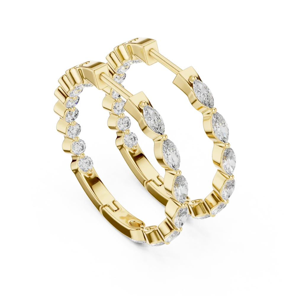 Discover the radiant allure of our alternating marquise and round DIAMEUR diamond hoop earrings. Elegantly handcrafted for timeless brilliance. Shop now.