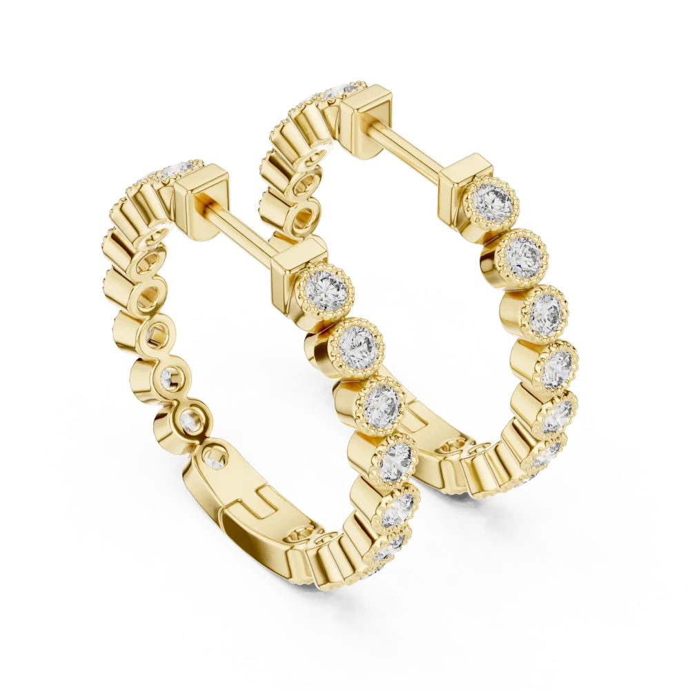 Elevate your style with these Luminary round DIAMEUR diamond hoop earrings, blending modern architectural design with brilliant, sustainable luxury. Shop now!