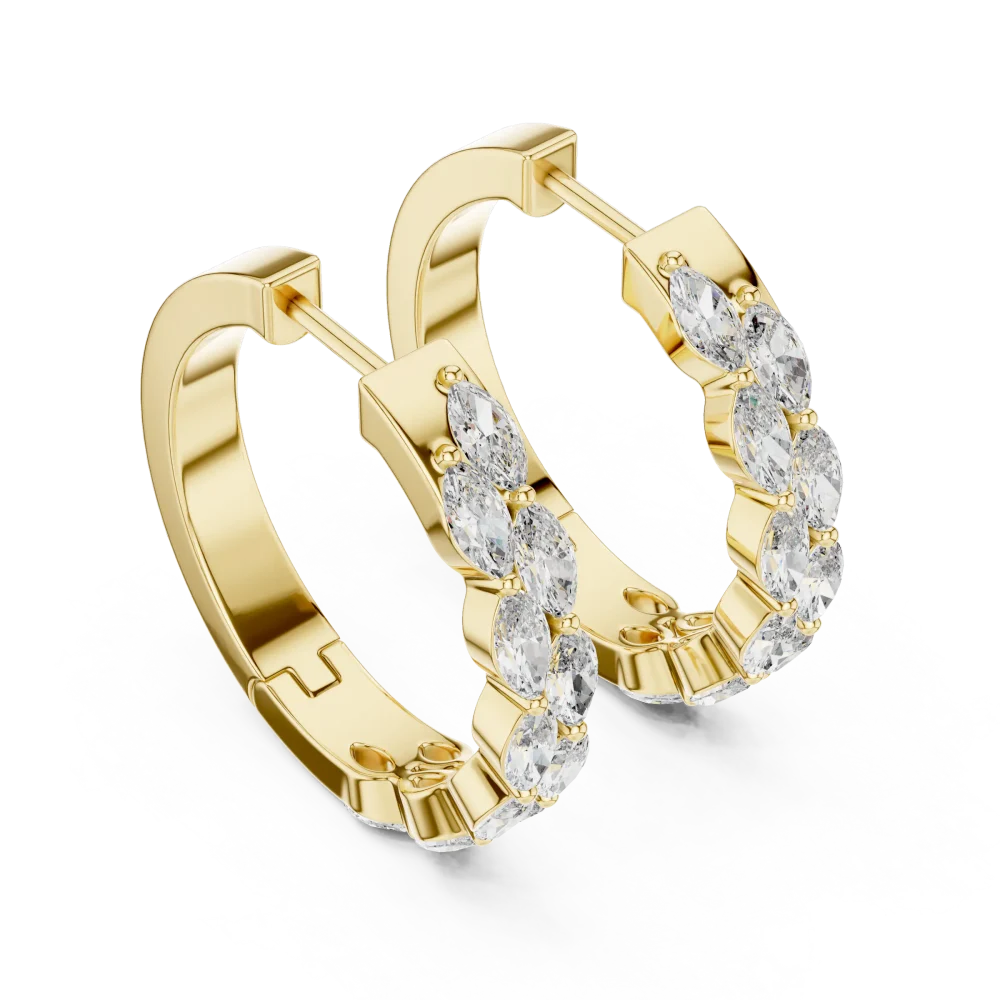 Experience the radiant brilliance of marquise-cut DIAMEUR diamond hoops. Handcrafted for elegance, these modern luxury earrings elevate your style.